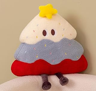 Uranmall Plush Cupcake Pillow Soft Fluffy Decorative Christmas Tree Cushion with Star Topper for Sofa Bedroom Decoration (Red)