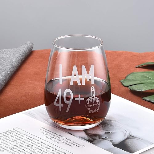 Miniatura 4 de Copa de vino 49 + un dedo medio regalo de cumpleaños 50 para hombres y mujeres, divertida copa de vino sin tallo, regalos únicos para amigos,