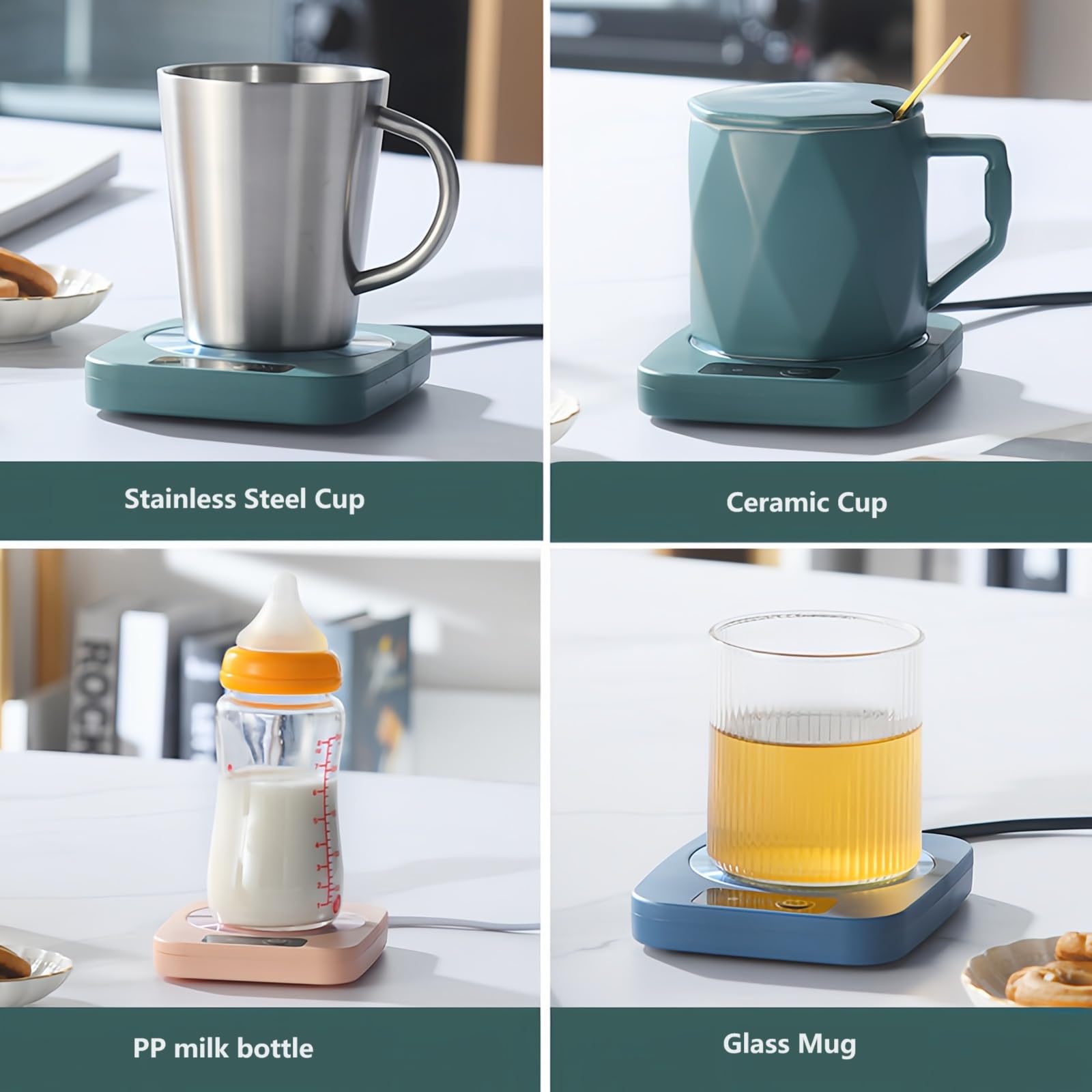 Calentador de taza de café con taza, calentador de café de temperatura constante de 131.0 °F, portavasos inteligente para calentar café, bebidas, leche, té y chocolate caliente (rosa) 6
