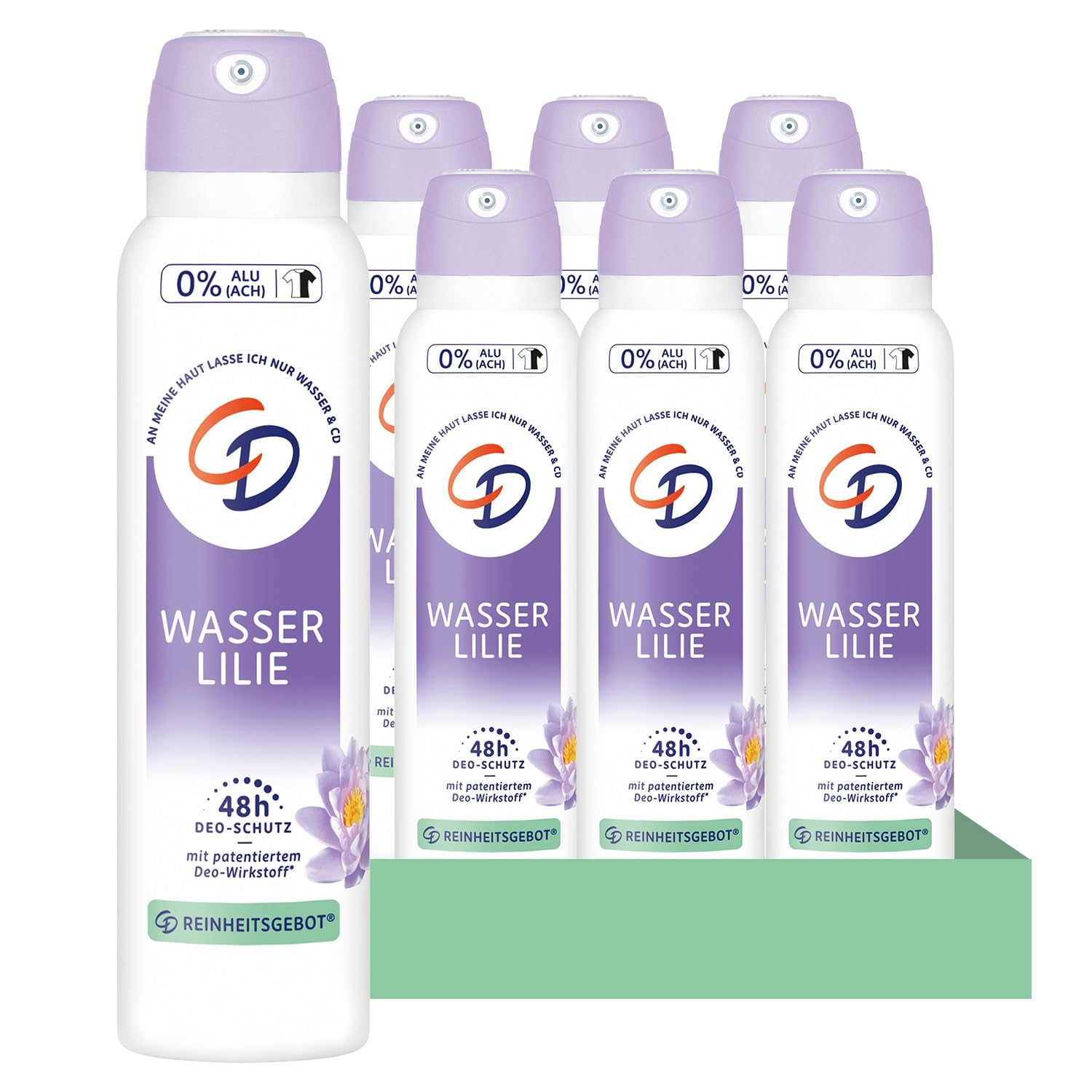 CD Deo-Spray "Wasserlilie", Deodorant ohne Aluminiumsalze, langanhaltender Schutz für 24 h, für empfindliche Haut geeignet, vegan, Körperpflege, 6 x 150 ml, Lila, 220077-1