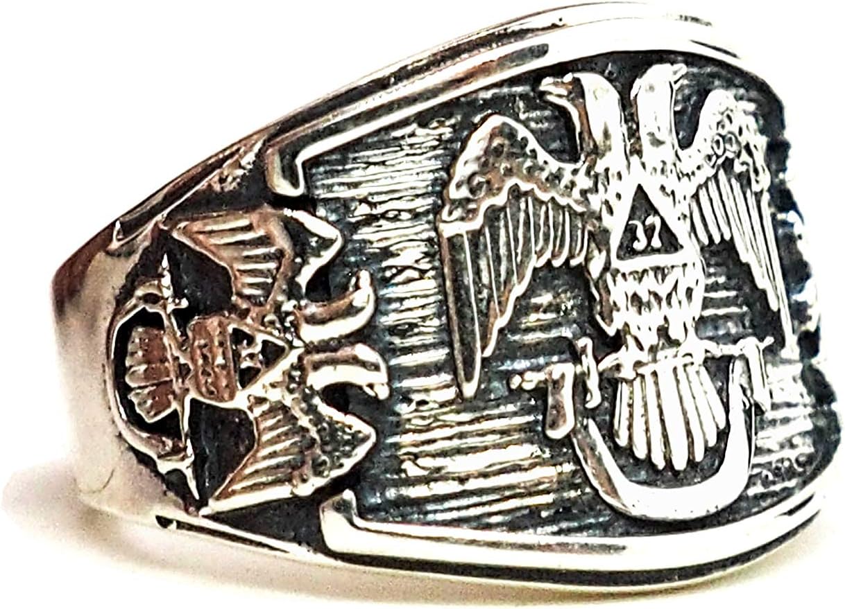Scottish Rite 32 Degree Masonic Knights Templar Freemasonry Signet Ring 925 Sterling Silver Jewelry Size 6-15