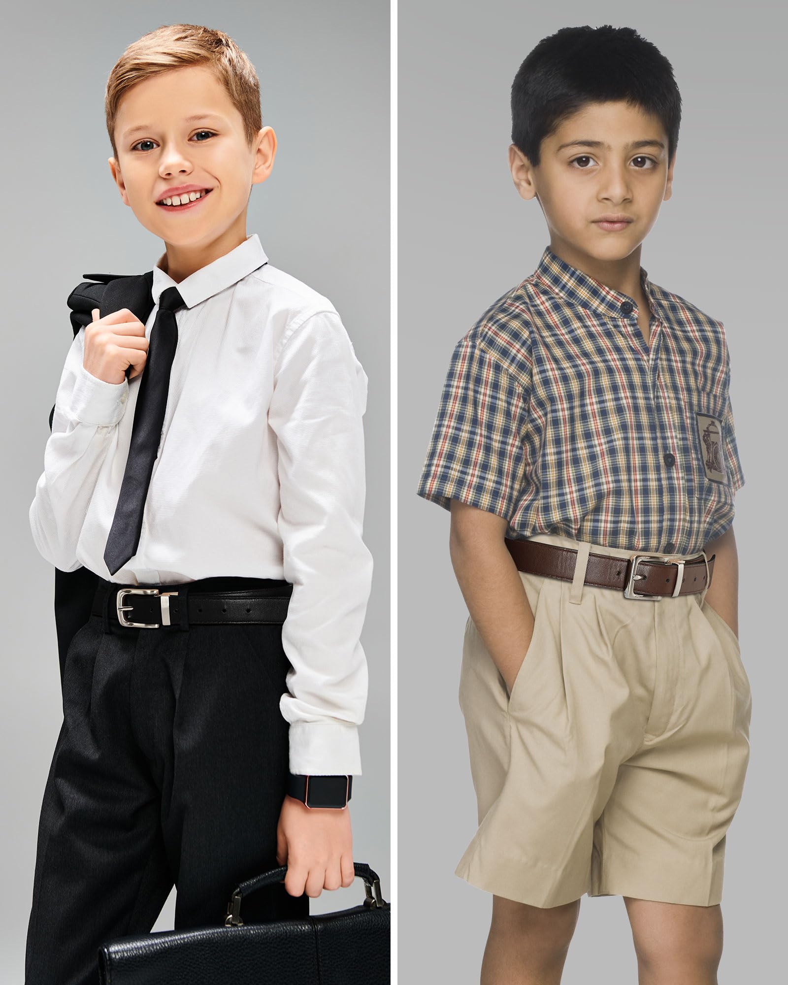Kajeer Cinturón Reversible para Niños - Cinturón Infantil Negro y Marrón para el Uniforme Escolar Jeans, 30mm de Ancho Cinturón de Cuero de PU