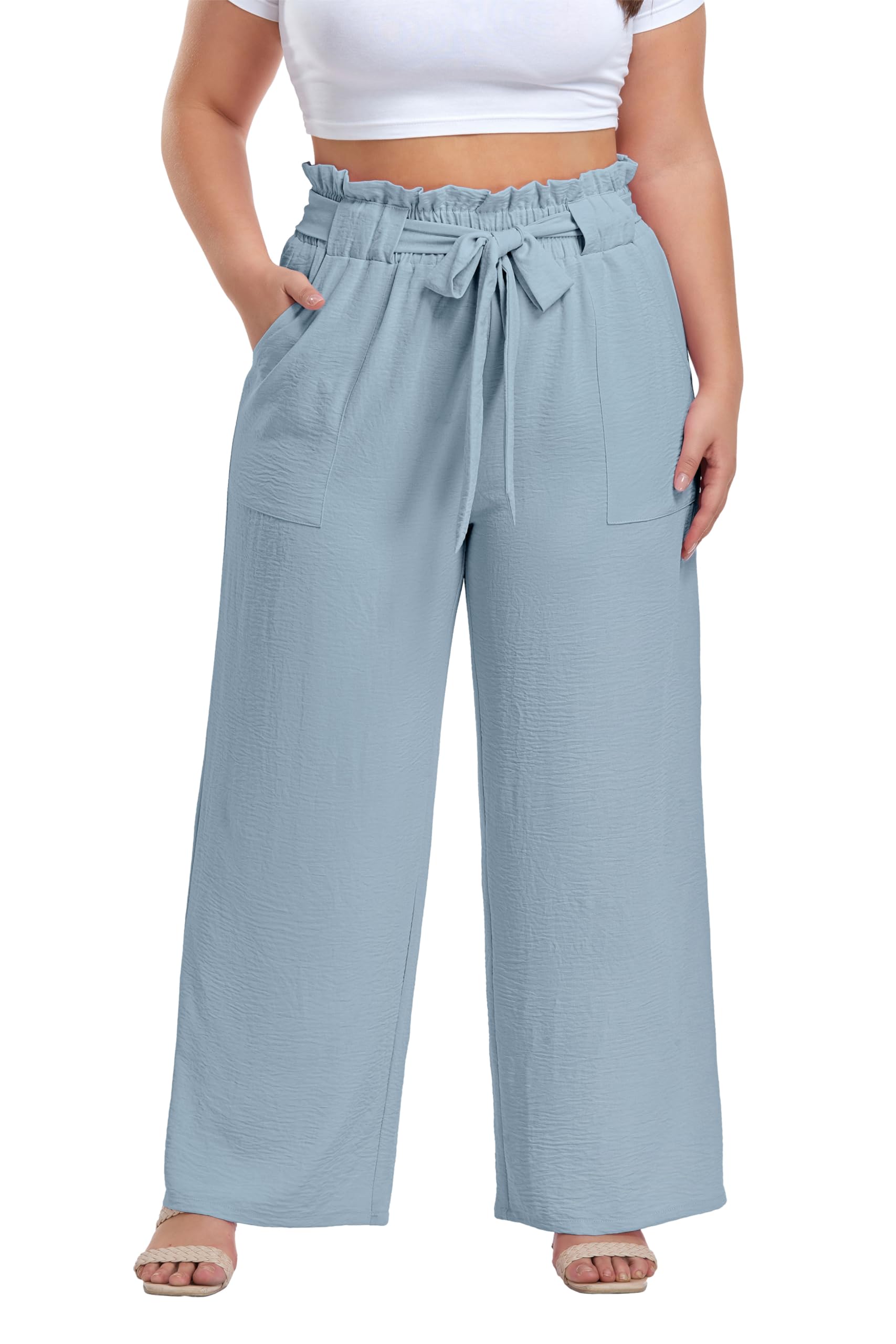 OLRIK Plus Size Pants for Women High Waisted Wide Leg Casual Palazzo Pants