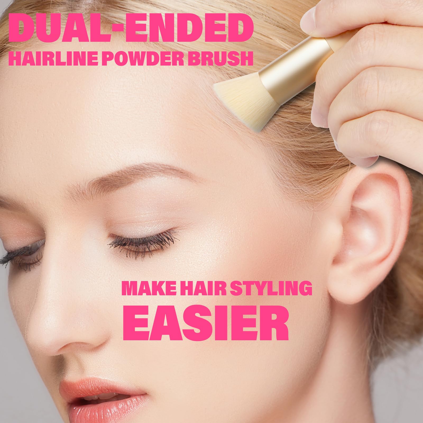 Brocha de maquillaje de doble extremo, cepillo de precisión para polvo para línea capilar con punta de esponja para mezclar sin costuras, cepillo corrector de cabello, cepillo para polvo para retoque
