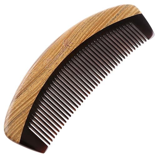 Miniatura 10 de Peine para el cabello, peine desenredante de madera de dientes anchos para cabello rizado, sin estática, peine de cuerno de búfalo de sándalo para