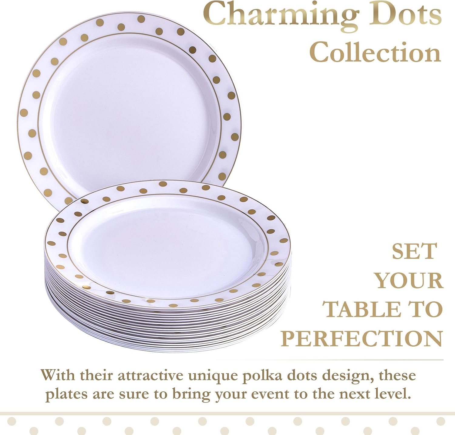 Silver Spoons Disposable Plates For Party - (20 Piece) Heavy Duty Disposable Dinner Set 10.25” , Fine Dining Plastic Dishes For Elegant China Look, Great for Upscaled Wedding, Dining & Servings, Gold