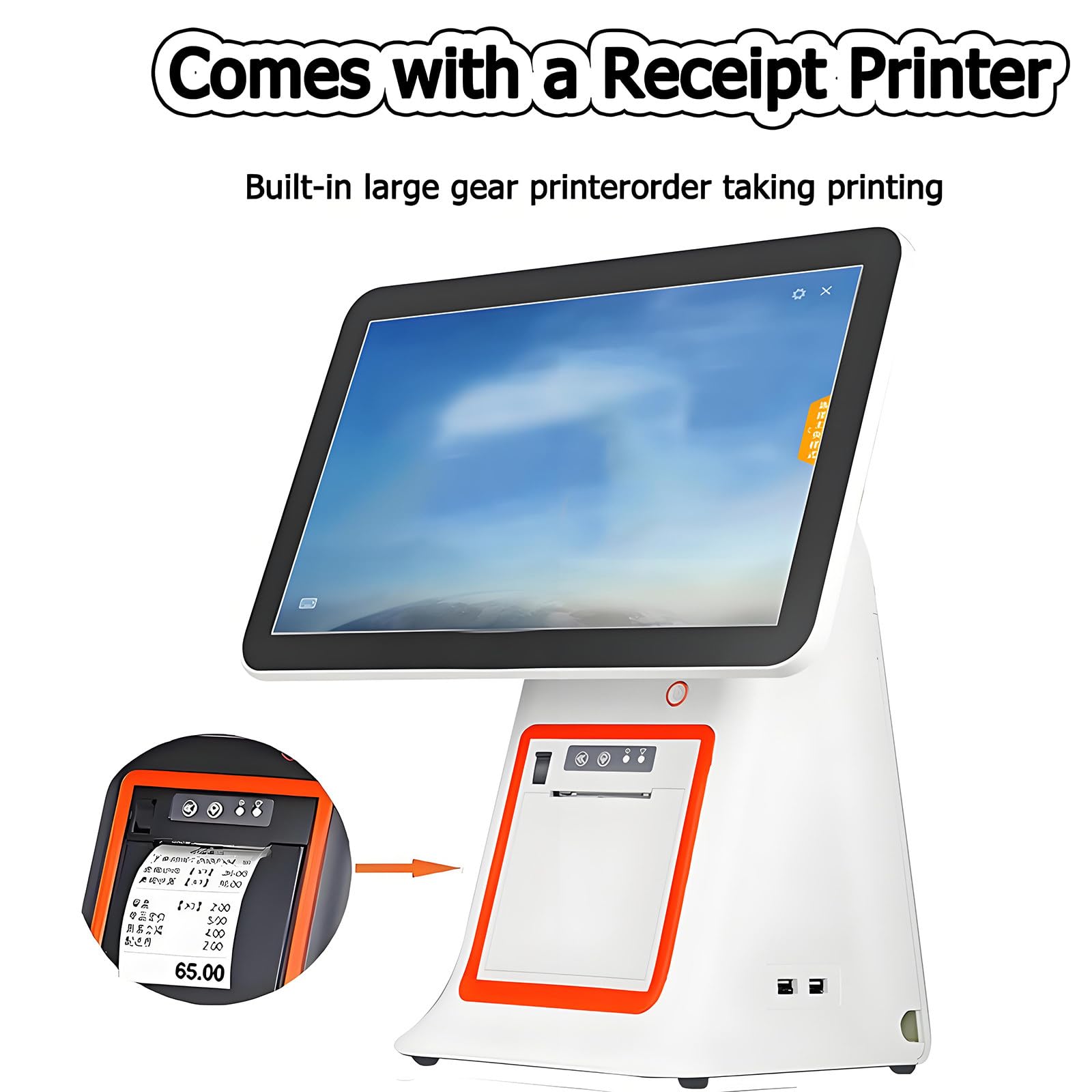 Registratore di Cassa Professionale Smart Pos all-in-One, Stampante Integrata, Touchscreen Capacitivo, Angolazione Regolabile per Vendita al Dettaglio, Ristorante E Piccole Imprese,White