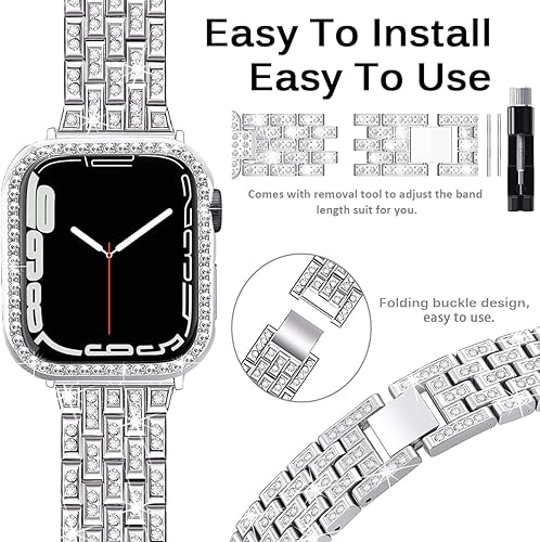 Miniatura 4 de Miimall Compatible con Apple Watch Series 987 de 1.61 y 1.77 pulgadas, correa brillante con funda para mujeres y niñas, correa de repuesto de metal