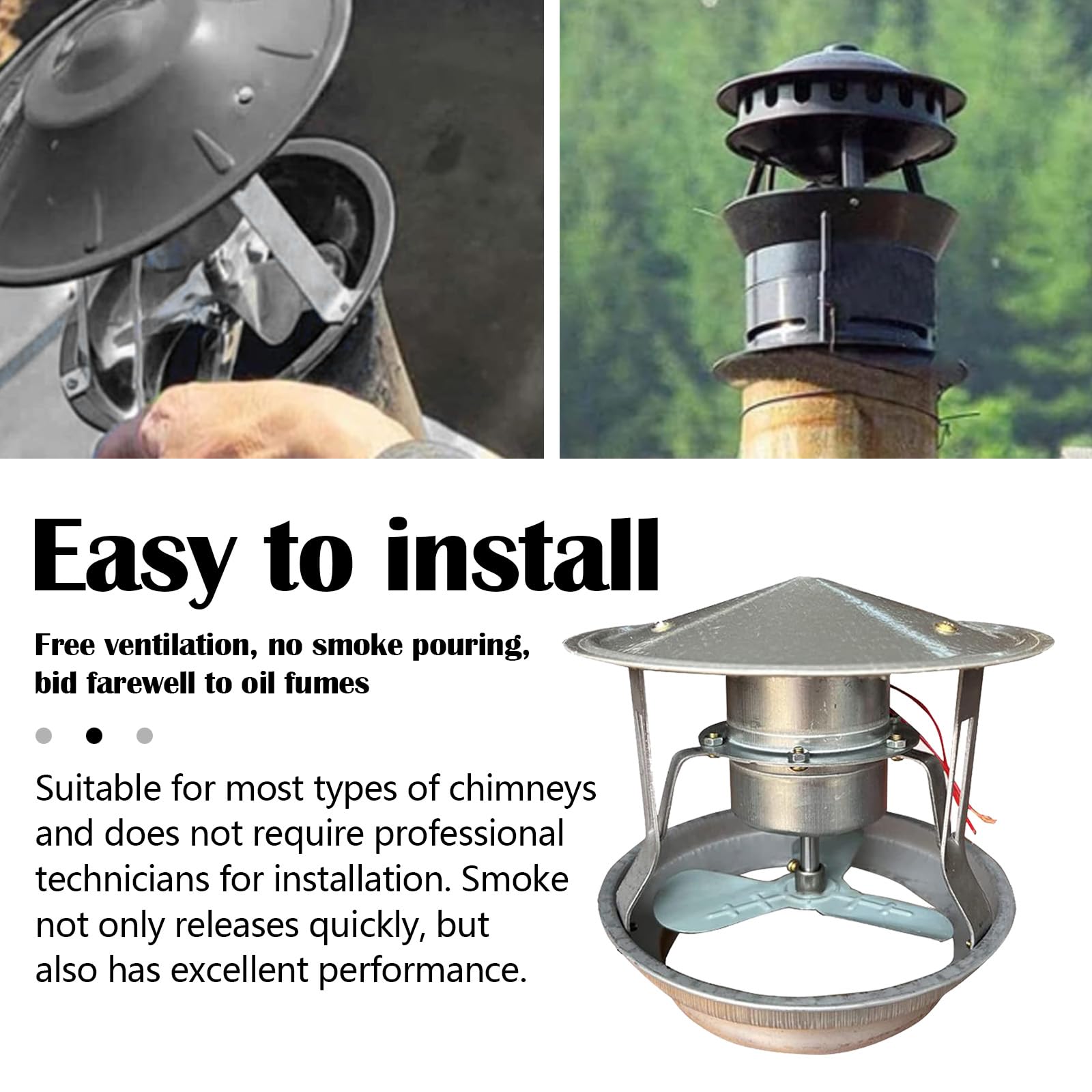 Ventilateur Évacuation des Fumées, Chapeau de Cheminée de Cheminée 40W Ventilateur de Cheminee 12,5-17cm Ventilateur Aspiration Silencieux pour Machine à Fumée pour Cheminee