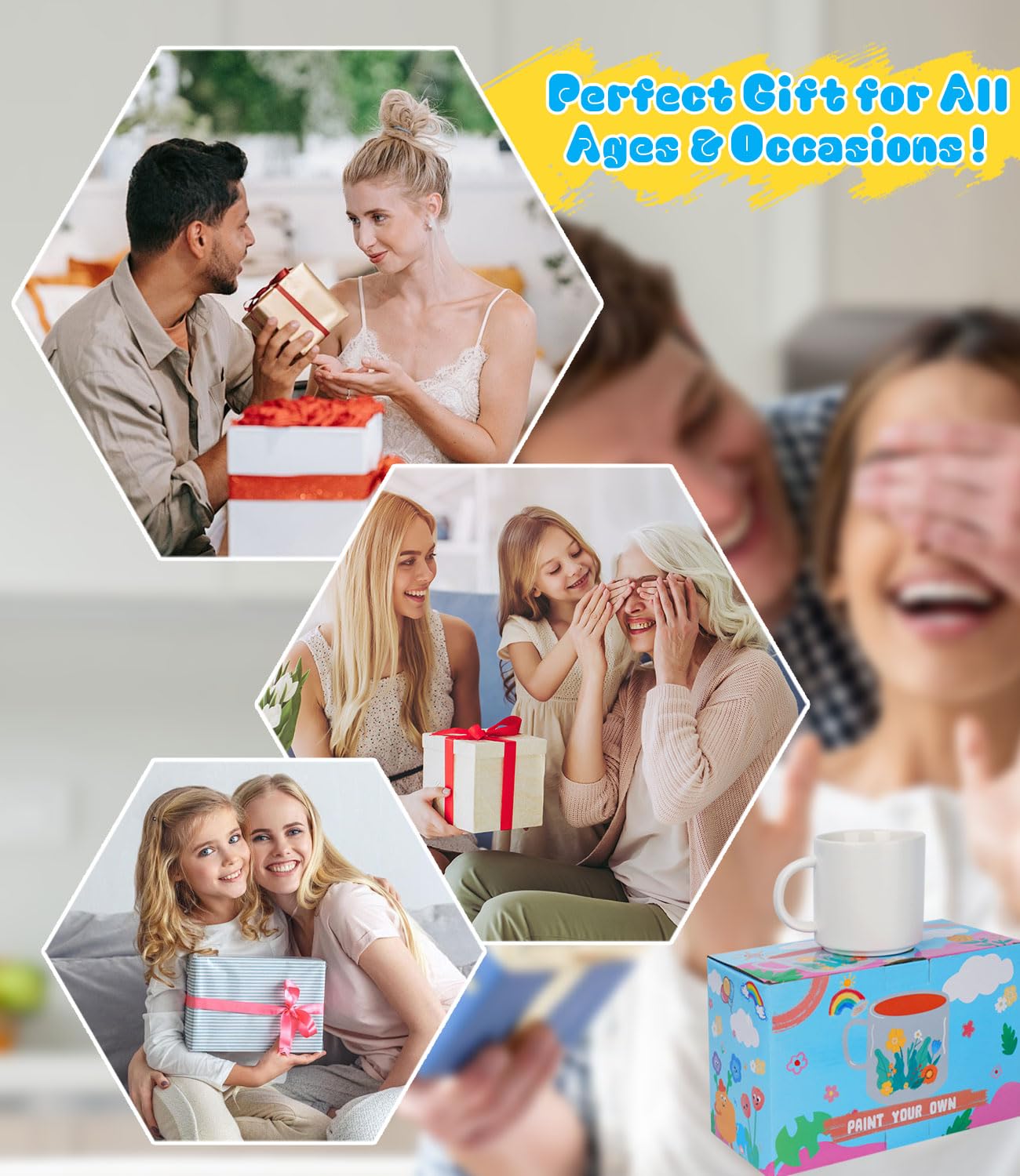 Vuxava Kit Tazze da Dipingere – Set Ceramica Fai da Te con Colori e Pennelli – Tazza Personalizzabile per Adulti & Bambini – Idea Regalo Creativa per Compleanno o Natale