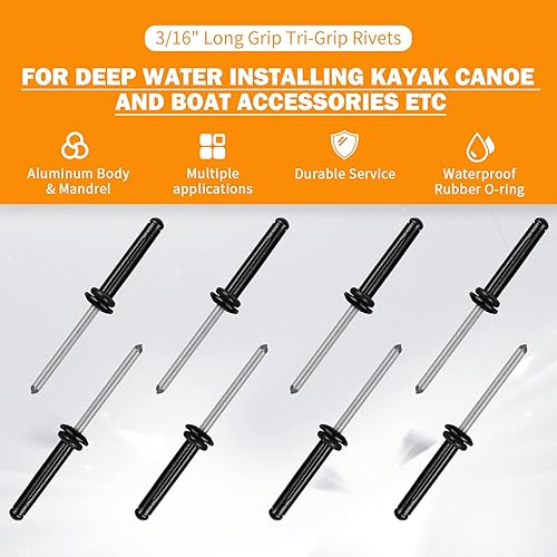 Miniatura 4 de Juego de 100 remaches de agarre triple de 316 pulgadas de largo, remaches ciegos de montaje de bombilla de tres pliegues con juntas tóricas