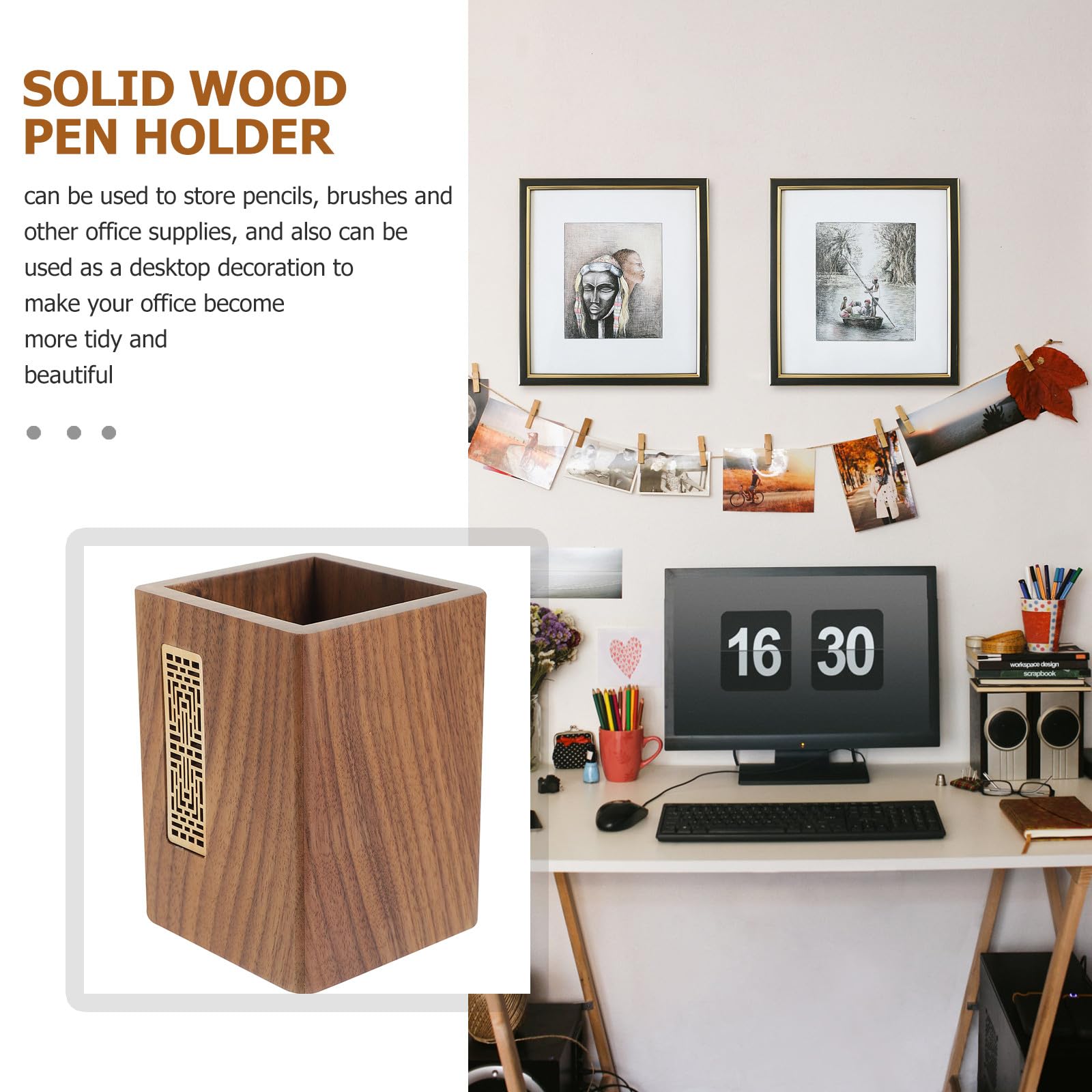 Schreibtisch Stifthalter aus Walnuss Holz Stabiler Lagerbehälter mit Großer Kapazität Multifunktionaler Organizer für Büro und Schreibtisch Dekoration im Japanischen Stil