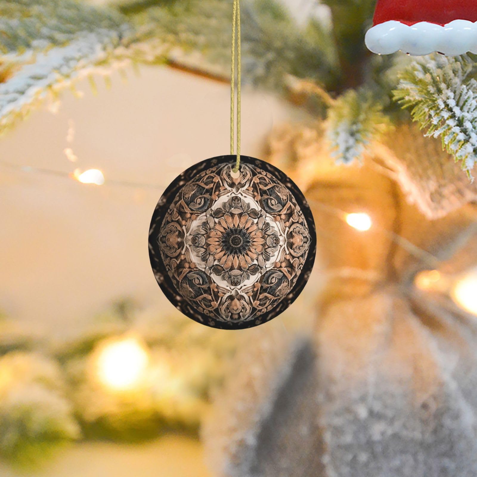 Christmas Tree Ornaments Ceramics Christmas Round Decorations Old Ornament Ceramics Ornaments Circle Pentagram Xmas Tree Hanging Pendant for Christmas Tree Party Holiday Home Decor