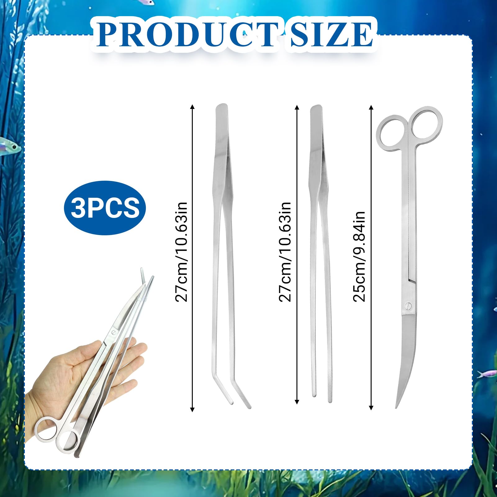 Kit Outils Aquarium, 3 Pièces en Acier Inoxydable Pince Droite Pince Courbe et Ciseaux pour Aquascaping Entretien de Plantes Aquatiques et Nettoyage de Terrarium Antirouille et Précis - 2
