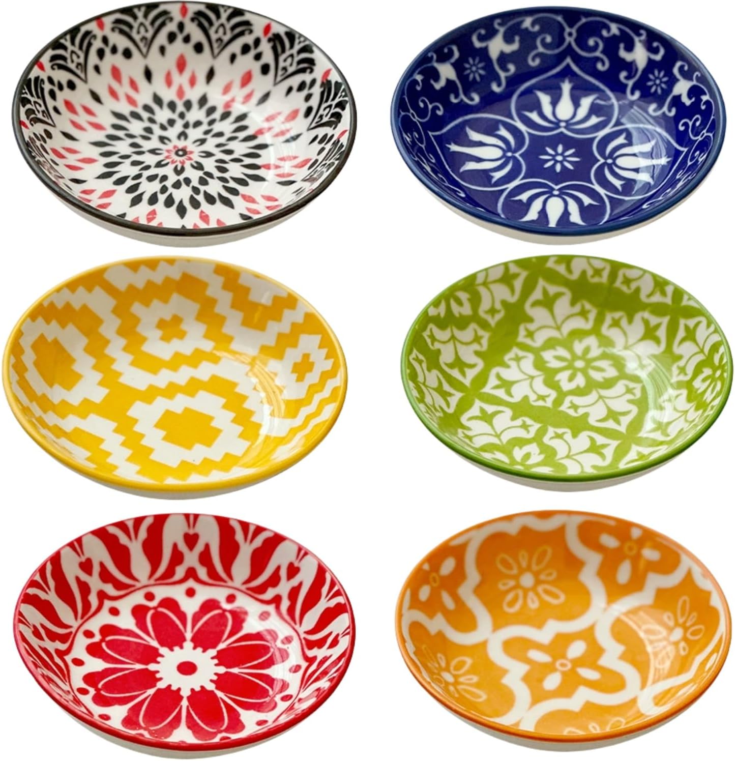 6 Pack 3 oz Bohemian Colorful Soy Sauce Dish Cute Small Dipping Sauce Bowls Ceramic Sushi Dipping Bowls for Sushi,Side Dish,Ketchup,Dips,Condiment,Snack