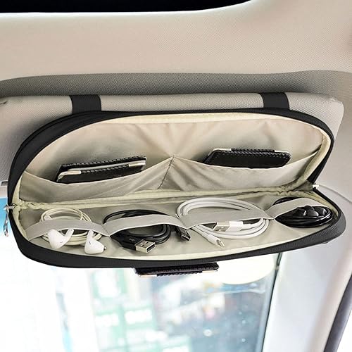 Miniatura 8 de Organizador de visera solar para automóvil, camión, SUV, bolsa de bolsillo de almacenamiento, piel sintética con múltiples bolsillos con red de