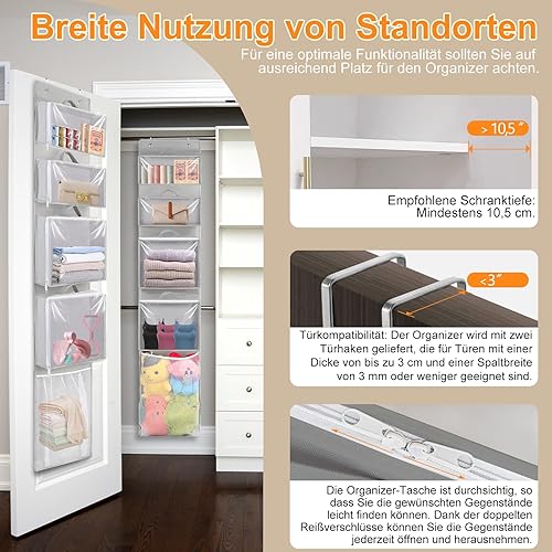 Miniatura 2 de Organizador y almacenamiento para colocar sobre la puerta, soporte de juguetes colgante con 4 bolsas extraíbles transparentes, funda de pared para