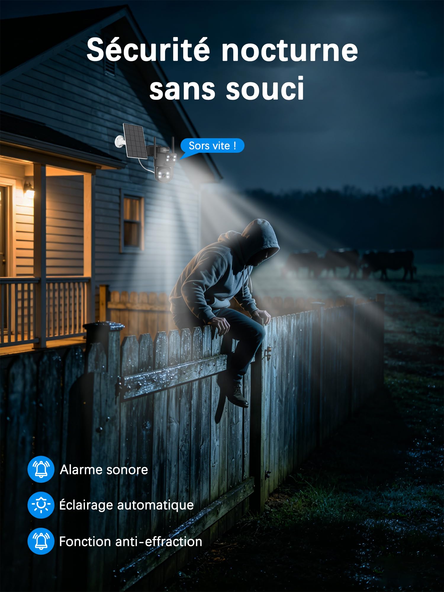 4G LTE caméras de Surveillance Solaire avec Carte Sim,à Double Objectif,AOV 24/7,360° PTZ Caméra Extérieure,4K Détection Humaine,Suivi Automatique,Vision Nocturne Couleur,Audio Bidirectionnel