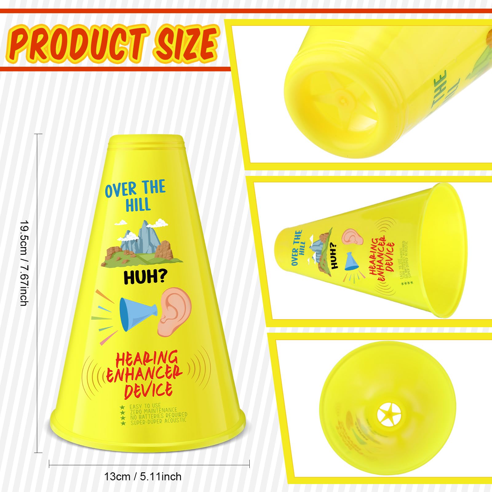 Over The Hill Hearing Enhancer Hearing Booster Funny Birthday Gag Gift Prank Hearing Amplifier Ear Trompete Over The Hill Party Supplies for Men and Women 40th 50th 60th 70th