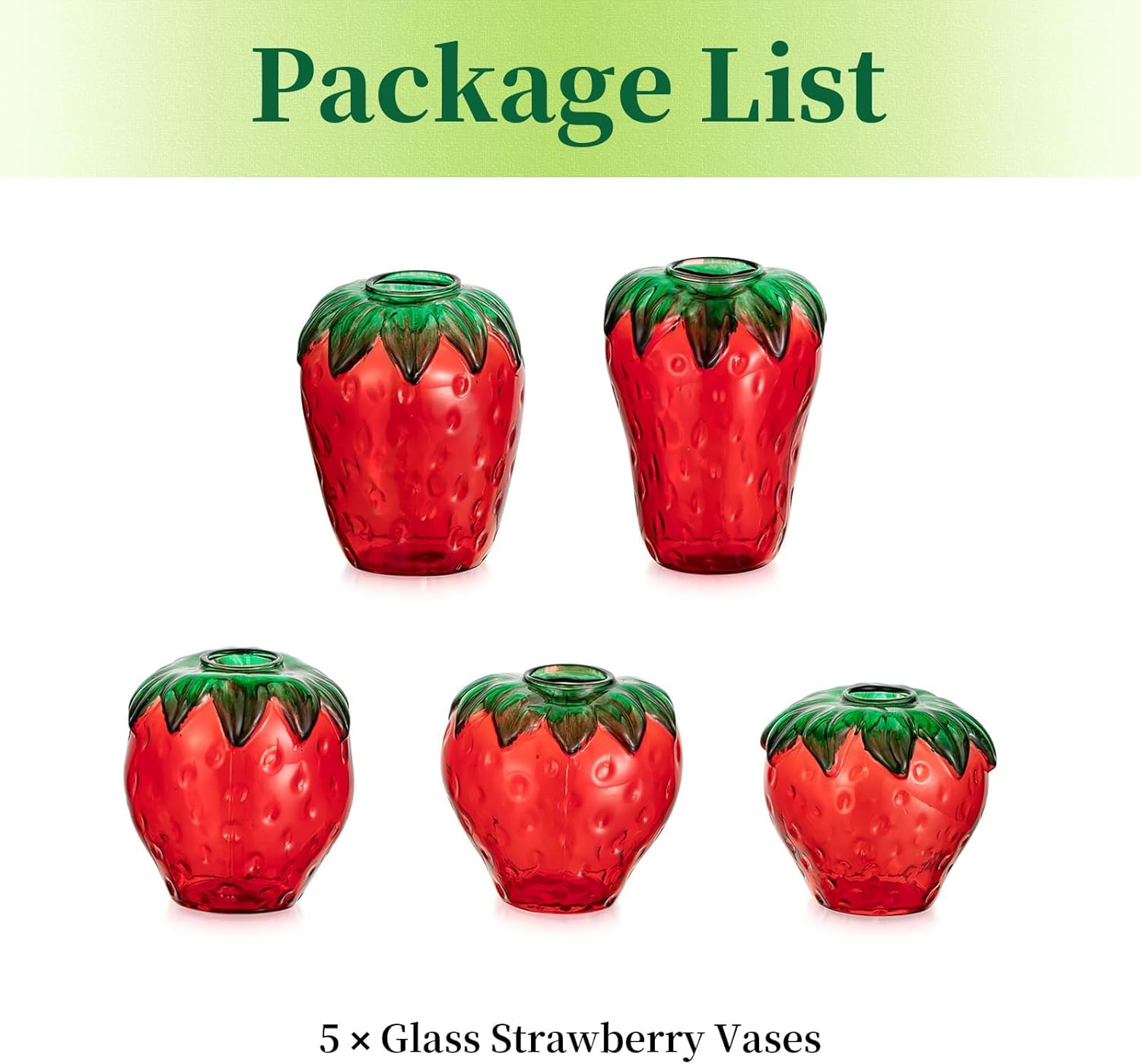 Glass Strawberry Propagation Vases for Plants: 5PCS Cute Strawberry Decor for Home Kitchen Bathroom Office - Unique Indoor Hydroponic Planters Gifts for Mom Women Mothers Day (Red)