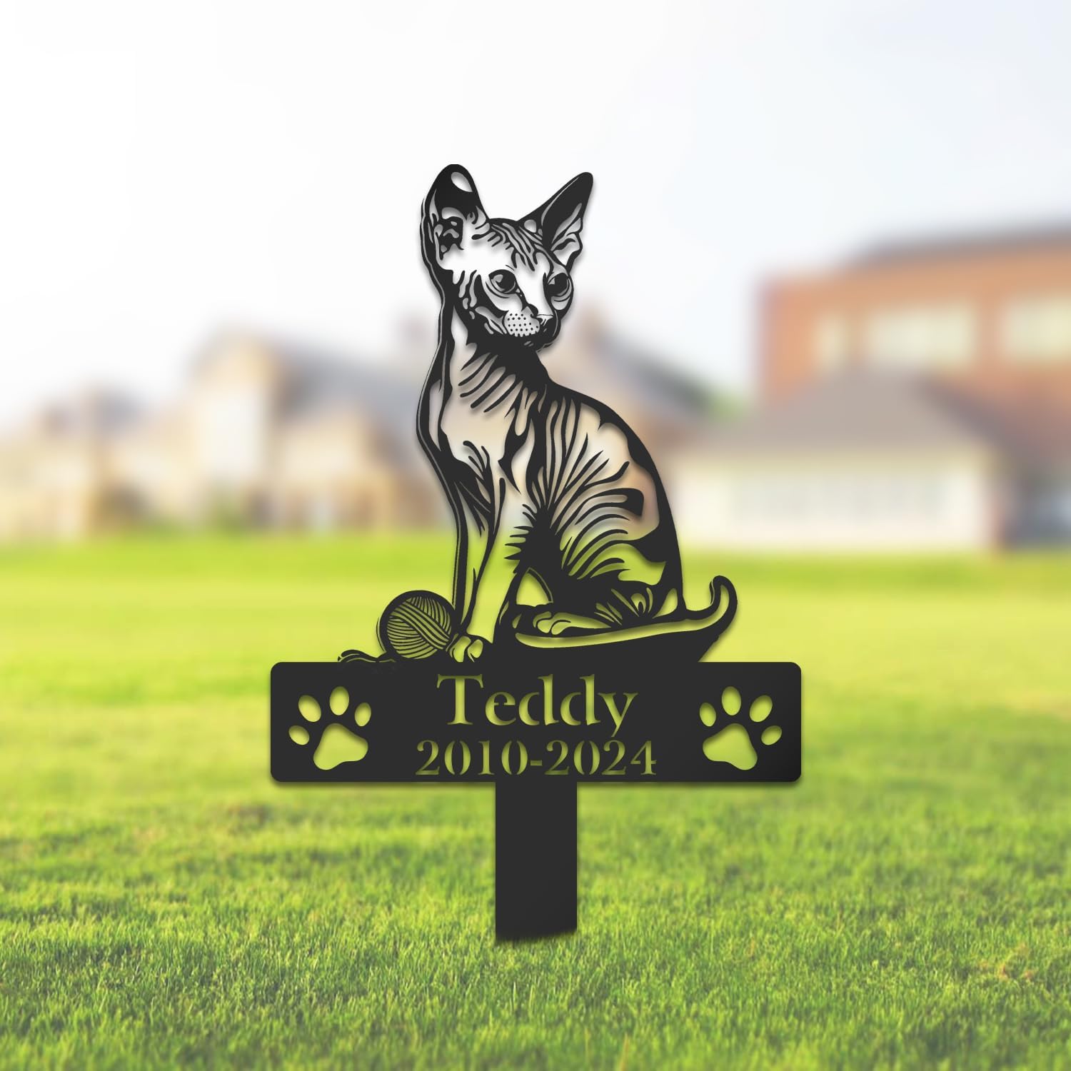 Personalized Cat Grave Marker Sphynx Cat Playing with Yarn Ball Memorial Garden Stake 12x12 inch Sphynx Cat Loss Gift Sympathy Gift for Sphynx Lover (Playing with Yarn Ball)