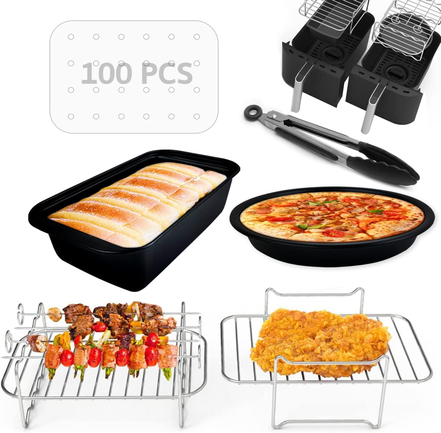 Dual Air Fryer Accessories Set of 6 for Ninja Foodi AF300UK, AF400UK, Instant Vortex, Tower T17088, Salter Dual Zone Deep Air Fryers 7.6L-9.6L