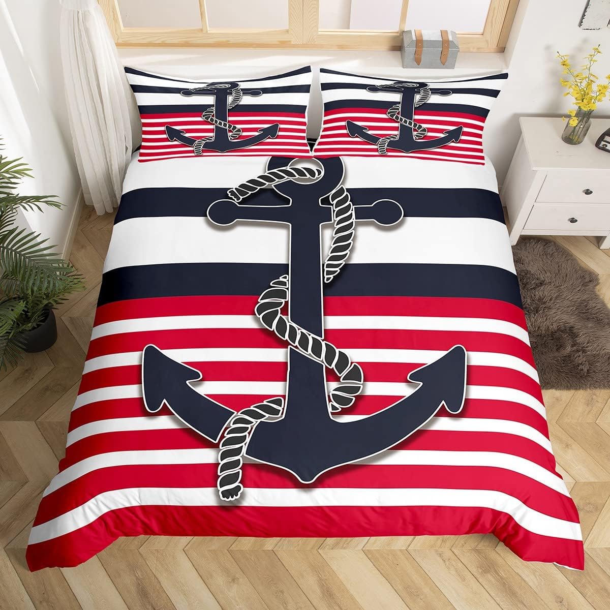 Feelyou Anchor Decor Comforter Cover Nautical Themed Ocean