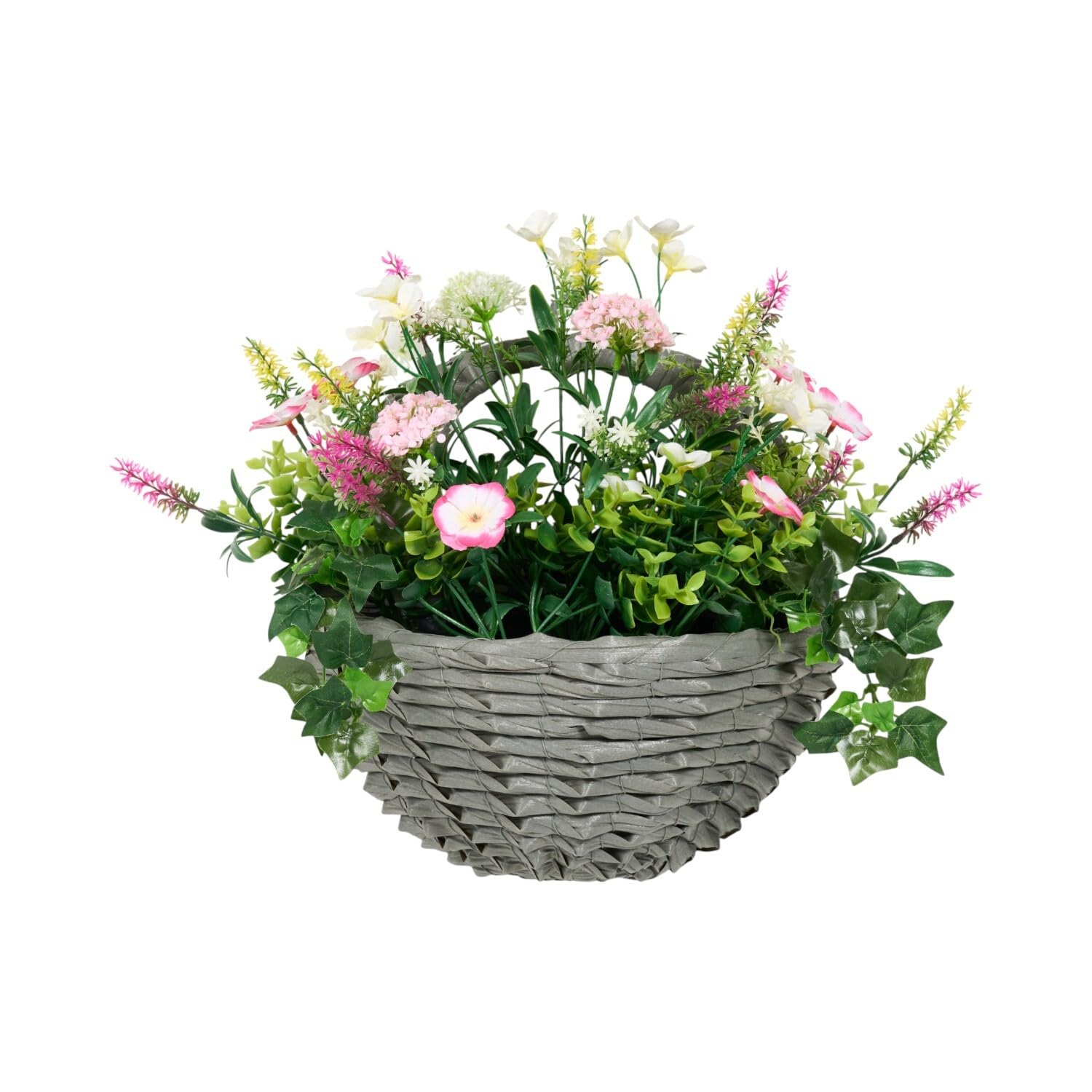 wilko Faux Floral Hanging Ivy Wall Basket, Metal, Black, 35x33x16cm, Artificial Flowers