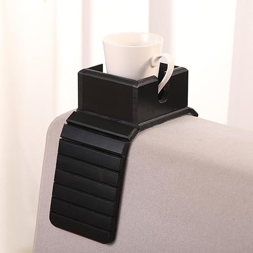Miniatura 1 de GEHE Soporte para tazas de sofá de bambú, bandeja de brazo de sofá antiderrames, natural y fácil de limpiar, bandeja para reposabrazos perfecta para