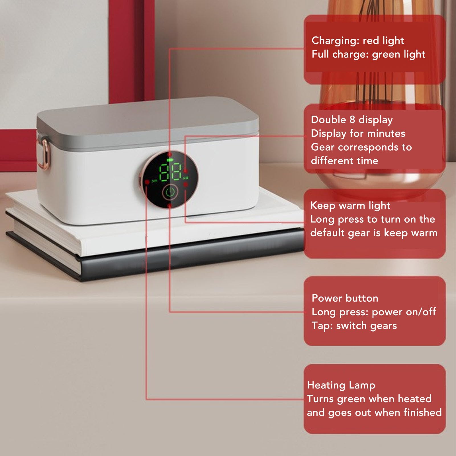 Cuifati Lunch Box Autoriscaldante, Scaldavivande Elettrico Senza Fili con Contenitore in Acciaio Inossidabile 304, Lunch Box Riscaldato Portatile per Picnic di Lavoro in Campeggio, Pasto Caldo con