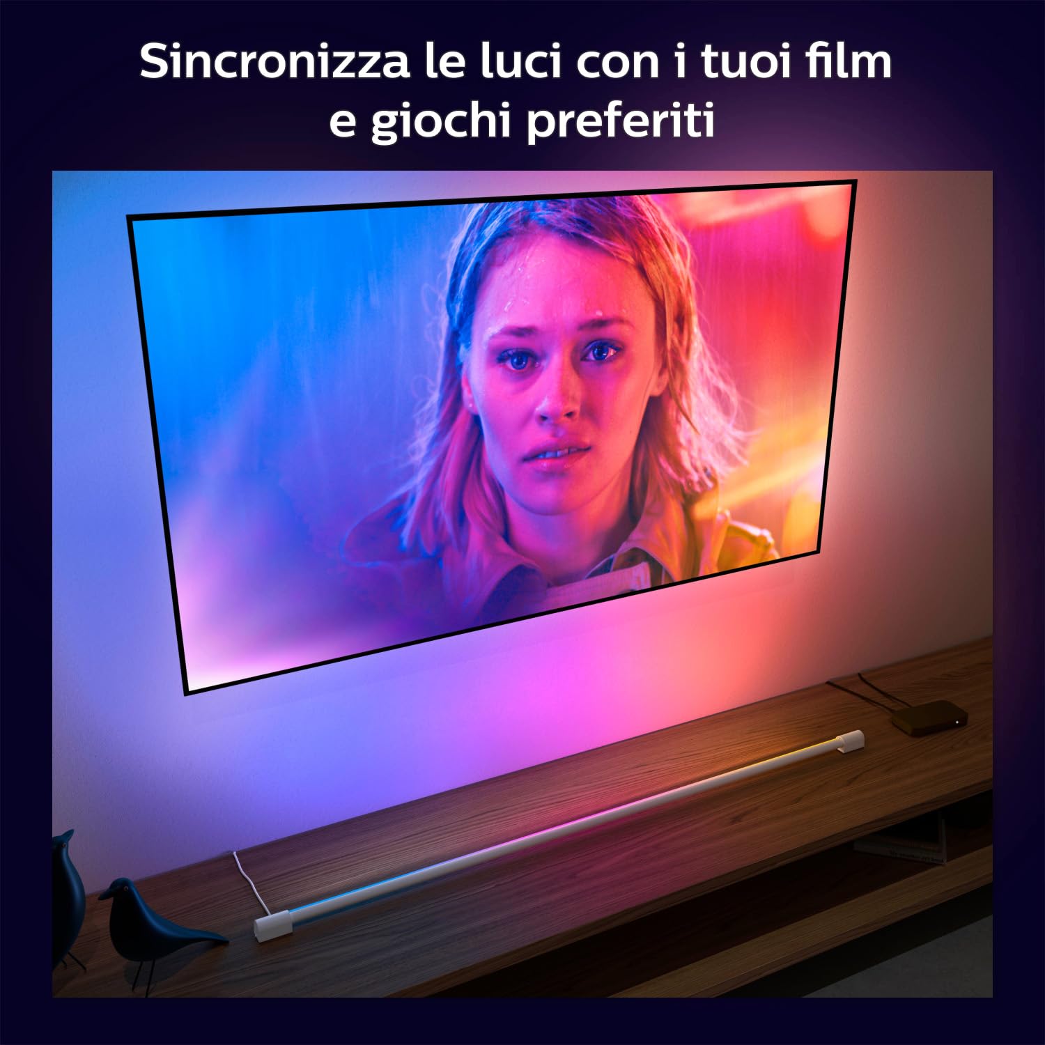Philips Hue Play Gradient Light Tube, Tubo LED Smart, 125 cm, Bianco | Per TV 60", 16 milioni di colori, Illuminazione surround sincronizzata, Tecnologia Gradient, Smart Home, Rotazione 340°