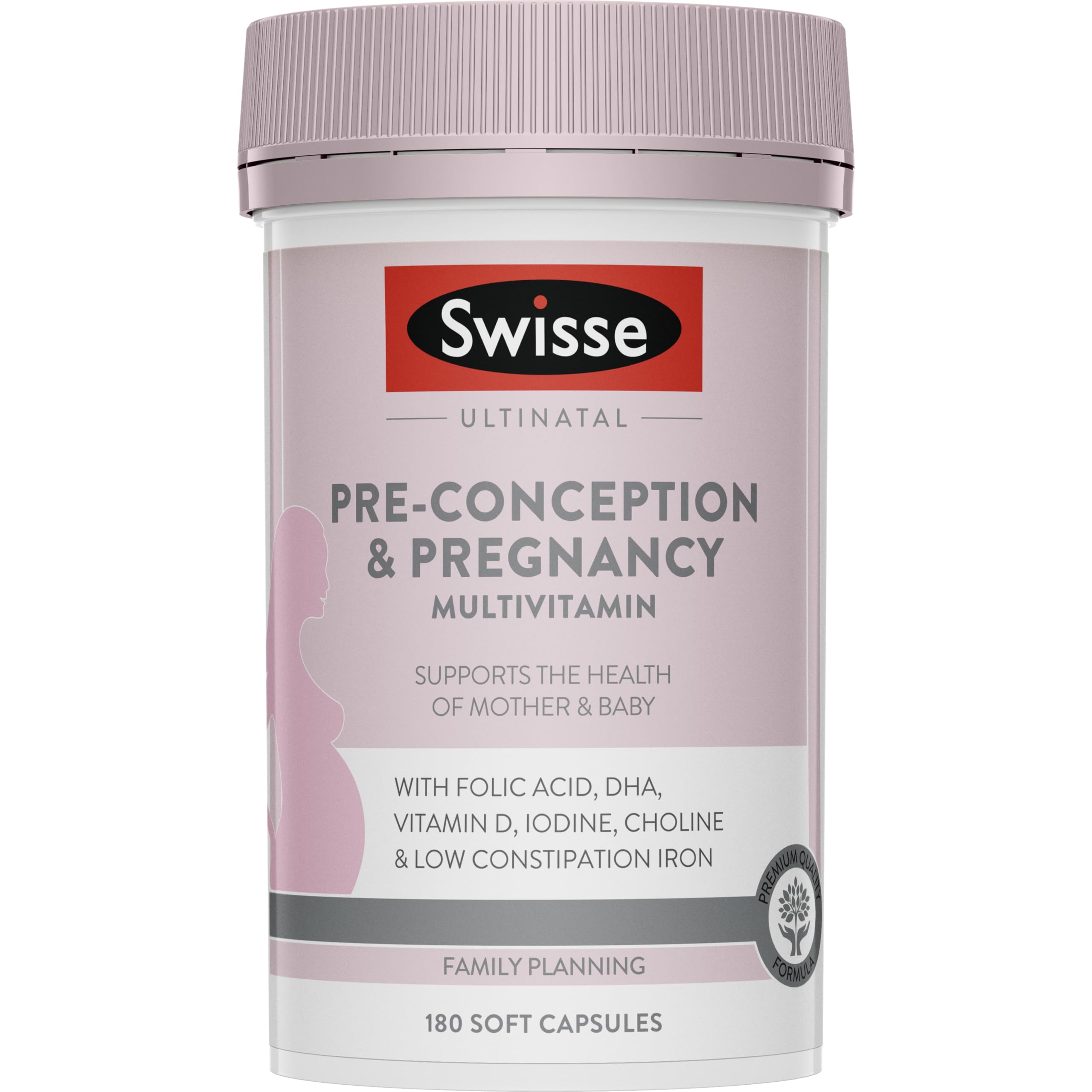 SWISSE Ultinatal Pregnancy Multivitamins | Pre-Conception and Pregnancy, Comprehensive Prenatal Vitamins with Folic Acid, DHA, Iodine & Choline | Essential Support for Mom and Baby | 60 Capsules 60 Tablets Pregnancy