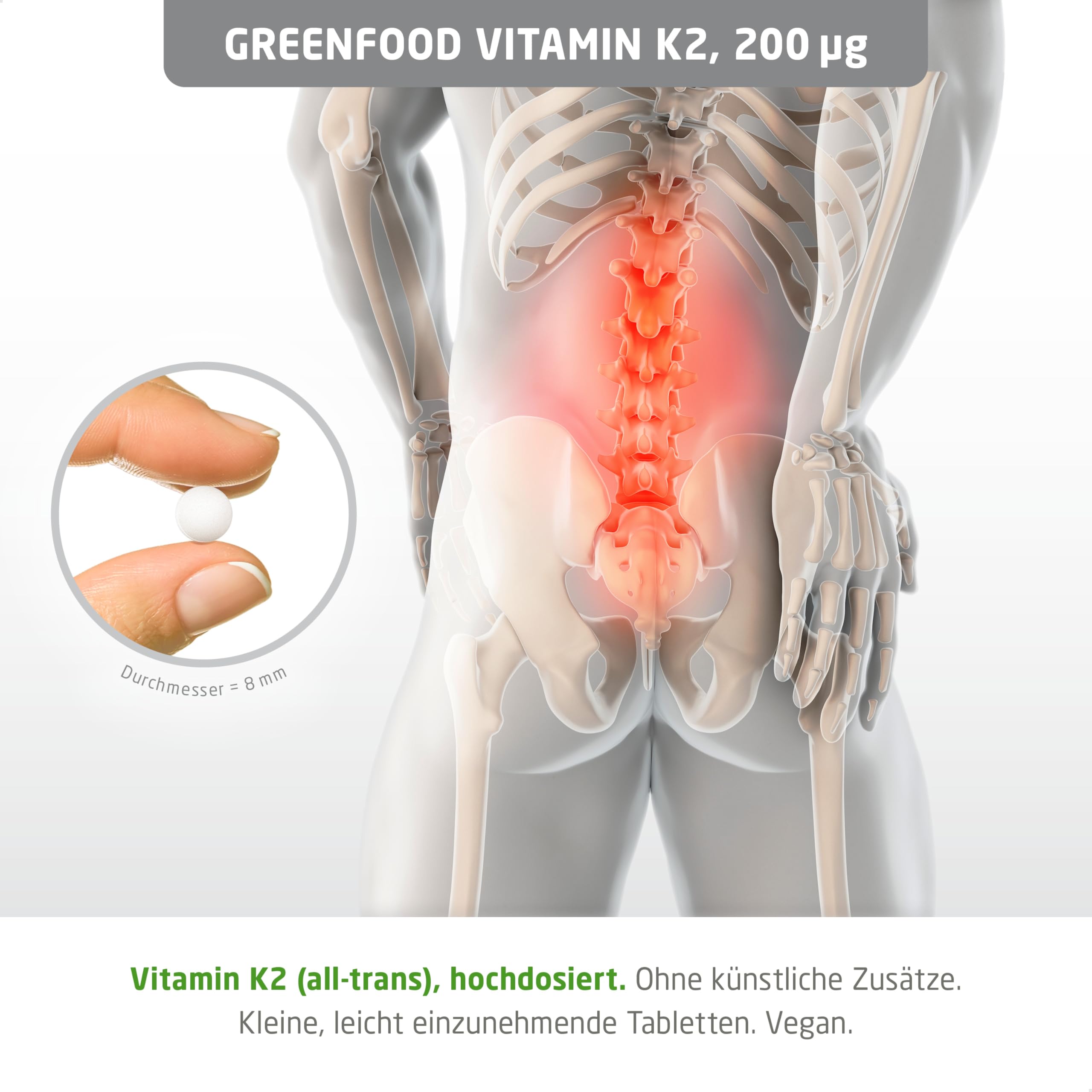 Vitamin K2 (MK7), hochdosiert, 200µg - 180 Tabletten, vegan. Vitamin K2 (Menachinon, all-trans) – für Knochenerhalt & normale Blutgerinnung. OHNE künstliche Zusätze - laborgeprüft. Von Greenfood.