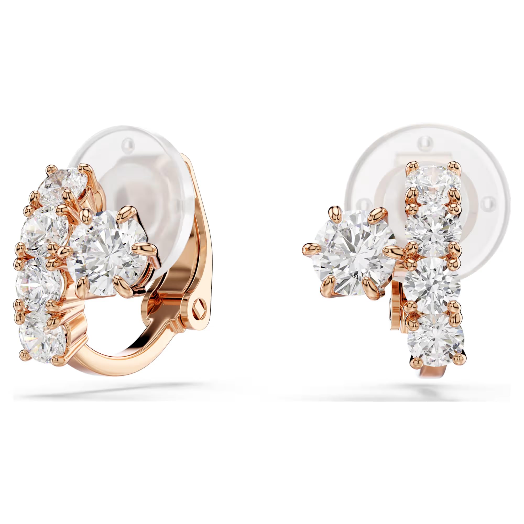 Swarovski Ohrclips Matrix, Rundschliff, weiß, 18 kt Roségold-Finish