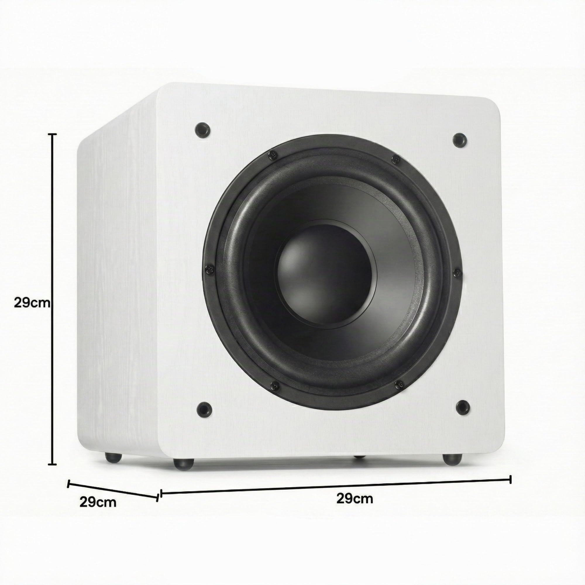 DYNAVOICE Challenger SUB-8 Weiß Matt Aktiver 8 Zoll Subwoofer 90W RMS 125W Max Geschlossenes Gehäuse Ohne Bassreflex Phase und Low Pass Regelung RCA und High Level Anschluss für Heimkino und HiFi