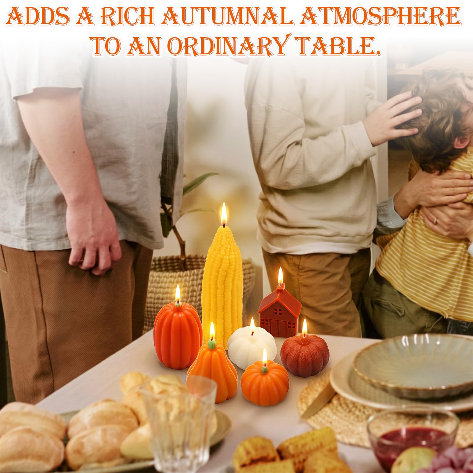 Conelist Lot de 7 bougies parfumées d'automne en forme de citrouille - Bougies d'aromathérapie en cire de soja pour Thanksgiving, décoration de table pour l'automne, l'Action de grâce, la maison et la