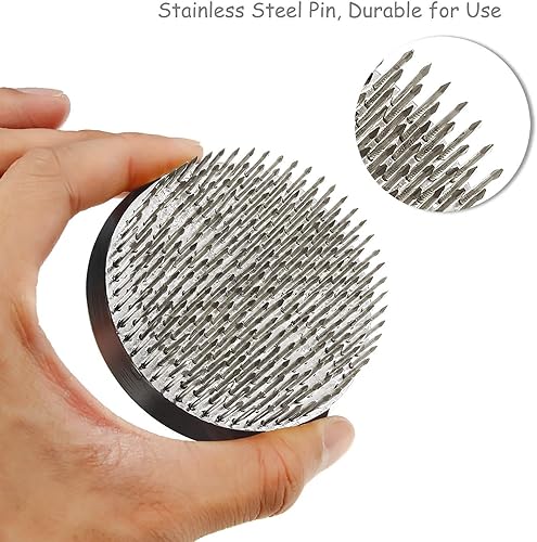 Miniatura 8 de JUSTDOLIFE Flower Frogs - Florero de ranas florales de acero inoxidable Kenzan  Soporte redondo de metal para arreglos florales Ikebana  Arreglos de