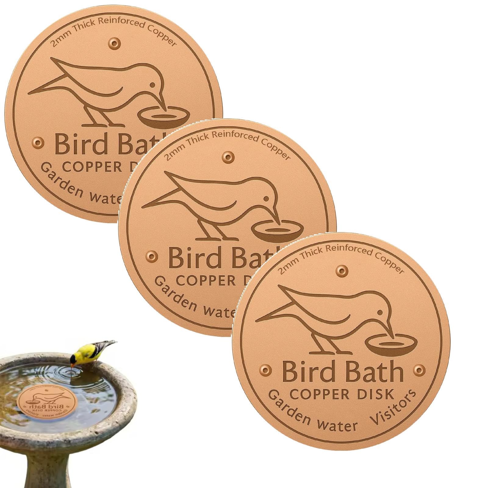 Bird Bath Copper Plate, 99.99% Pure Copper, 2 mm Thick, Self-Cleaning Plate for Bird Bath and Fountain (1)