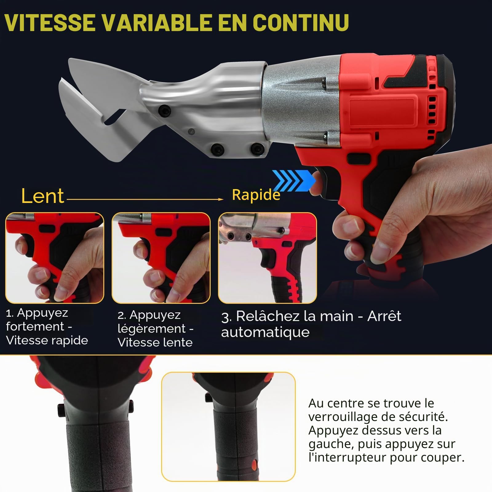 Cisailles électriques sans fil pour batterie Milwaukee 18V, cisaille à tôle sans balais de 300N.m, épaisseur de cisaillement max. 2mm pour tôle, moquette, cuir, métal