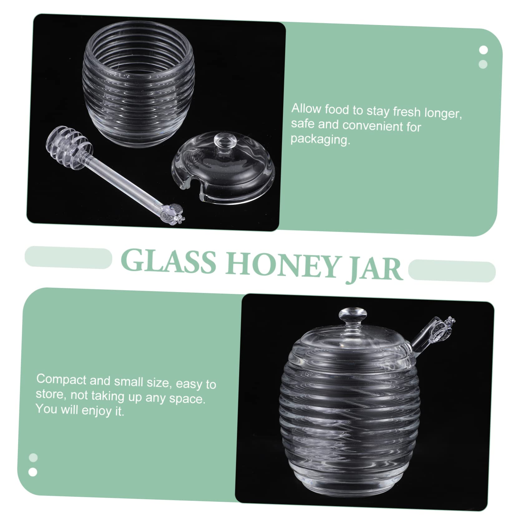 CONGARTENO 1 Set Glass Honey Jar Honey Jar with Dipper Honey Stick Small Honey Bottle Candy Bees Honey Dipper Stick Beehive Honey Pot Clear Container with Transparent re-usable