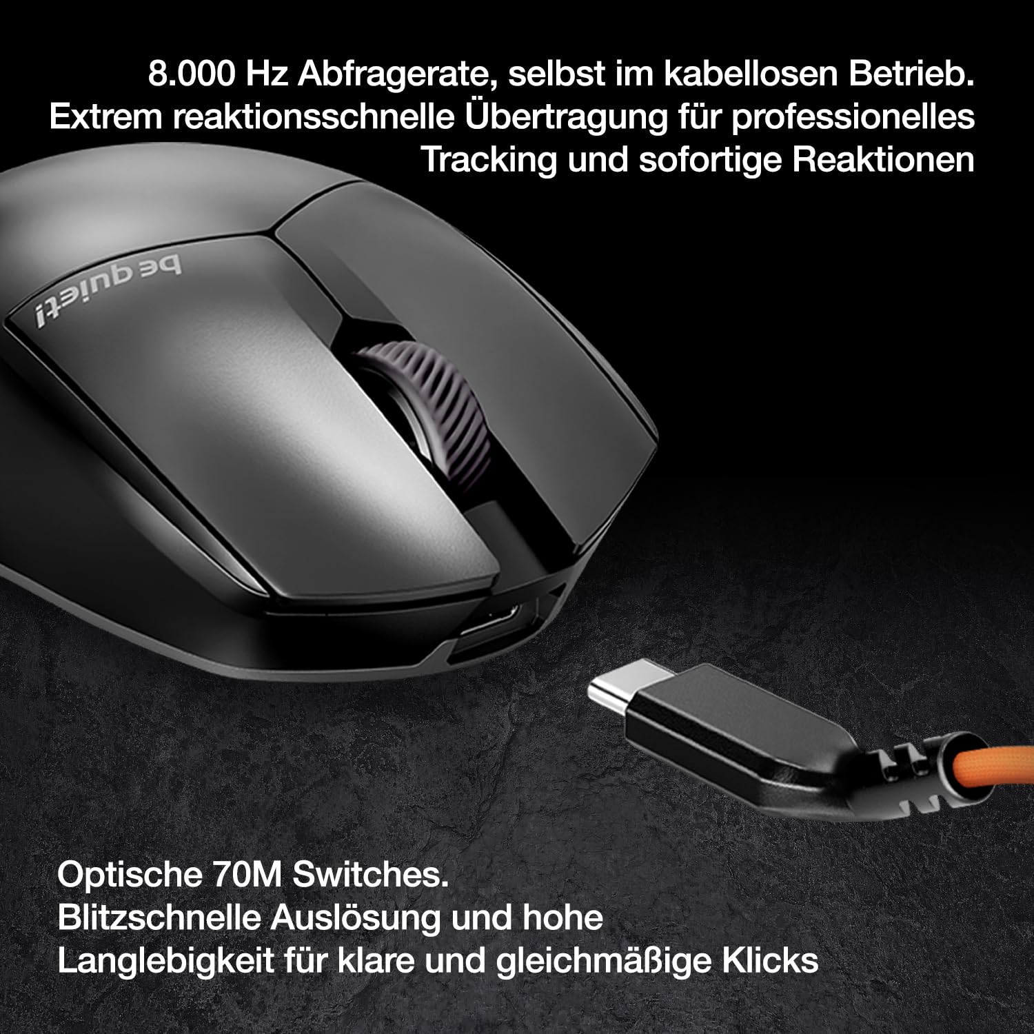 be quiet! Light Mount Mechanische Tastatur und Dark Perk Ergo Wireless Gaming Maus-Bundle, Leise Taktile Switches, ARGB-Beleuchtung, Leichte 55g, 32.000 DPI-Sensor, Bis zu 110 Stunden Akkulaufzeit