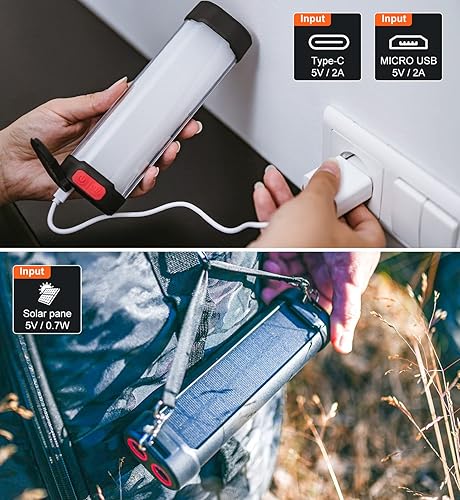 Miniatura 7 de ABFOCE Linterna solar para campamento, 1800 lúmenes, 13 modos de luz, batería de 3000 mAh, impermeable IP66, luces LED recargables para huracán,