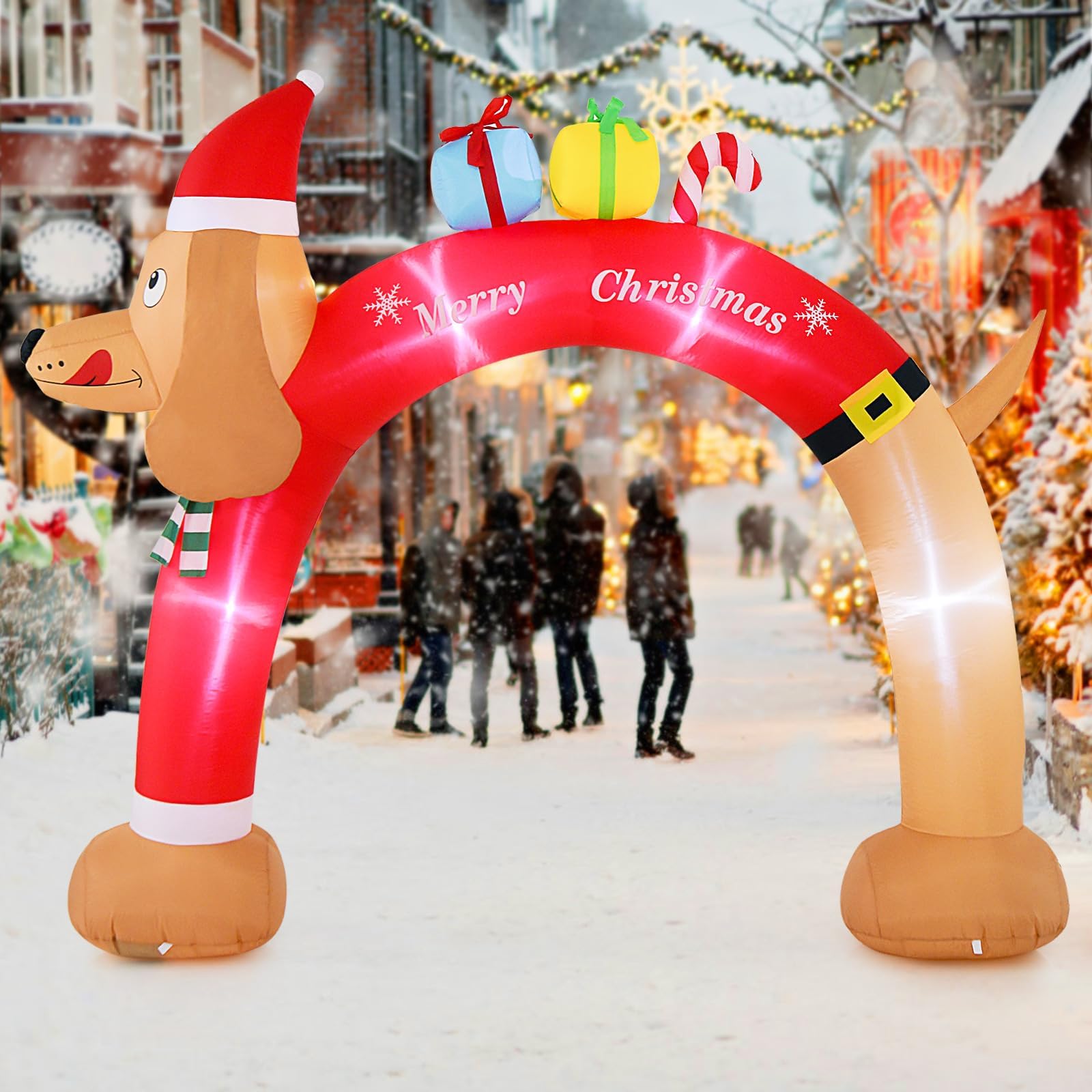 COSTWAY aufblasbarer Weihnachtsbogen Dackel, 242cm Weihnachtsdekoration mit LED & Tragetasche, Weihnachtsdeko groß Outdoor, Weihnachtsbeleuchtung für Garten, Hof, Terrasse, selbstaufblasend