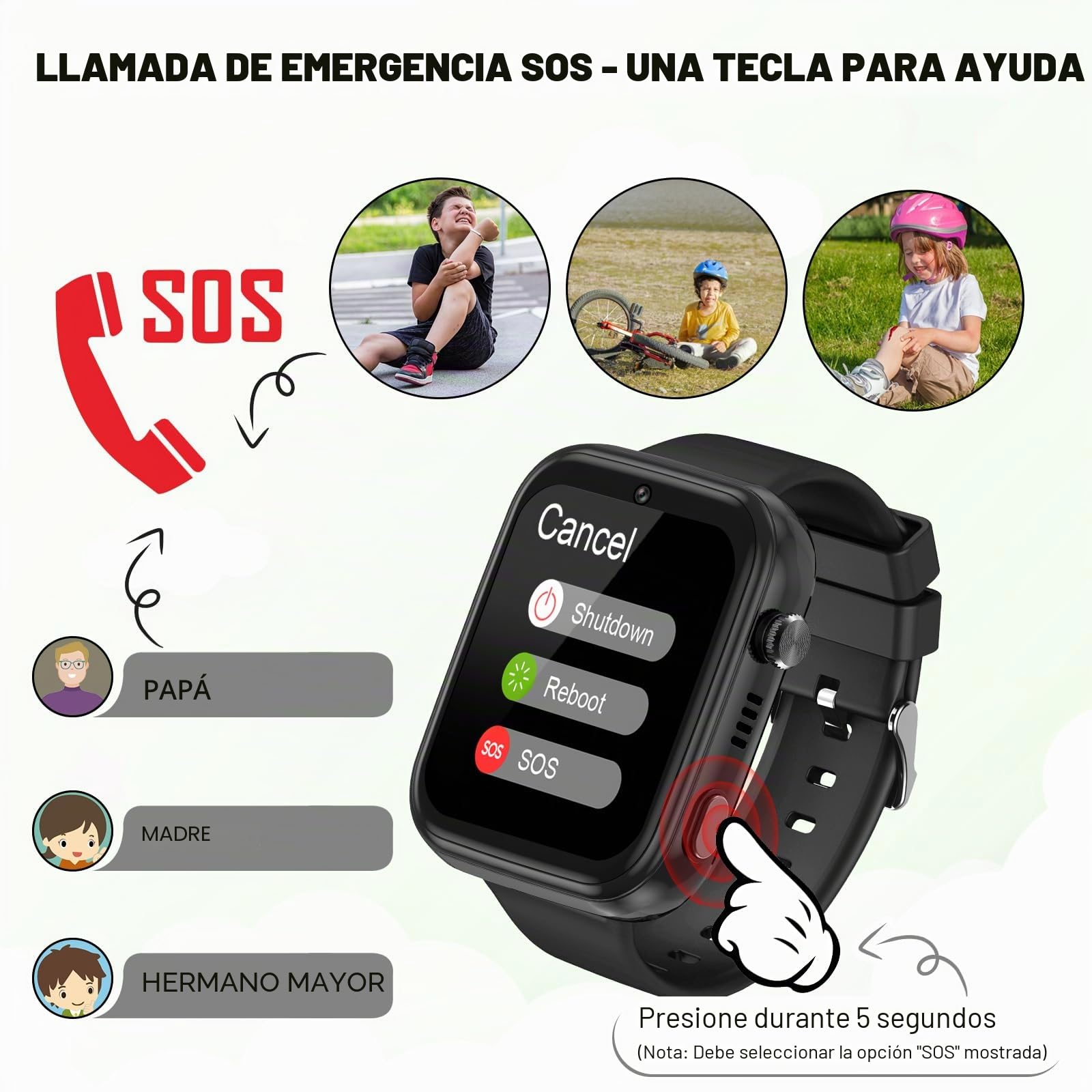 OKYUK Reloj Inteligente 4G para Niños con Botón de Llamada de Emergencia SOS, Alternativa al Teléfono Celular para Edades 3-12 Años (Negro)