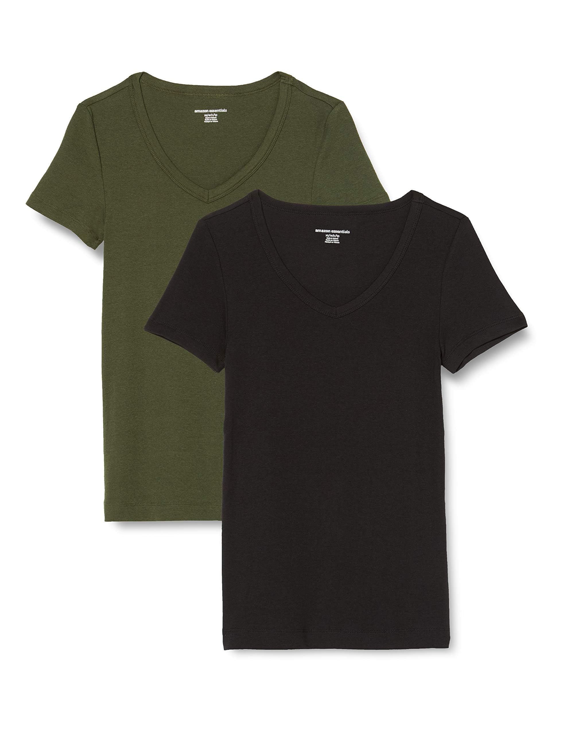 Amazon Essentials Damen Basic V-Ausschnitt T-Shirt mit Kurzen Ärmeln, Schmale Passform