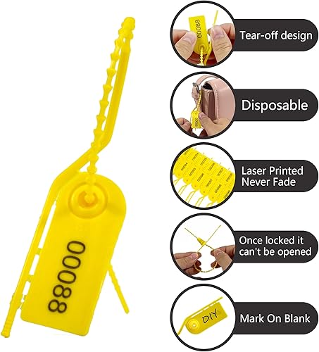 Miniatura 2 de 100 sellos de seguridad de plástico numerados a prueba de manipulaciones, sellos antimanipulaciones, etiquetas de inspección autobloqueables para