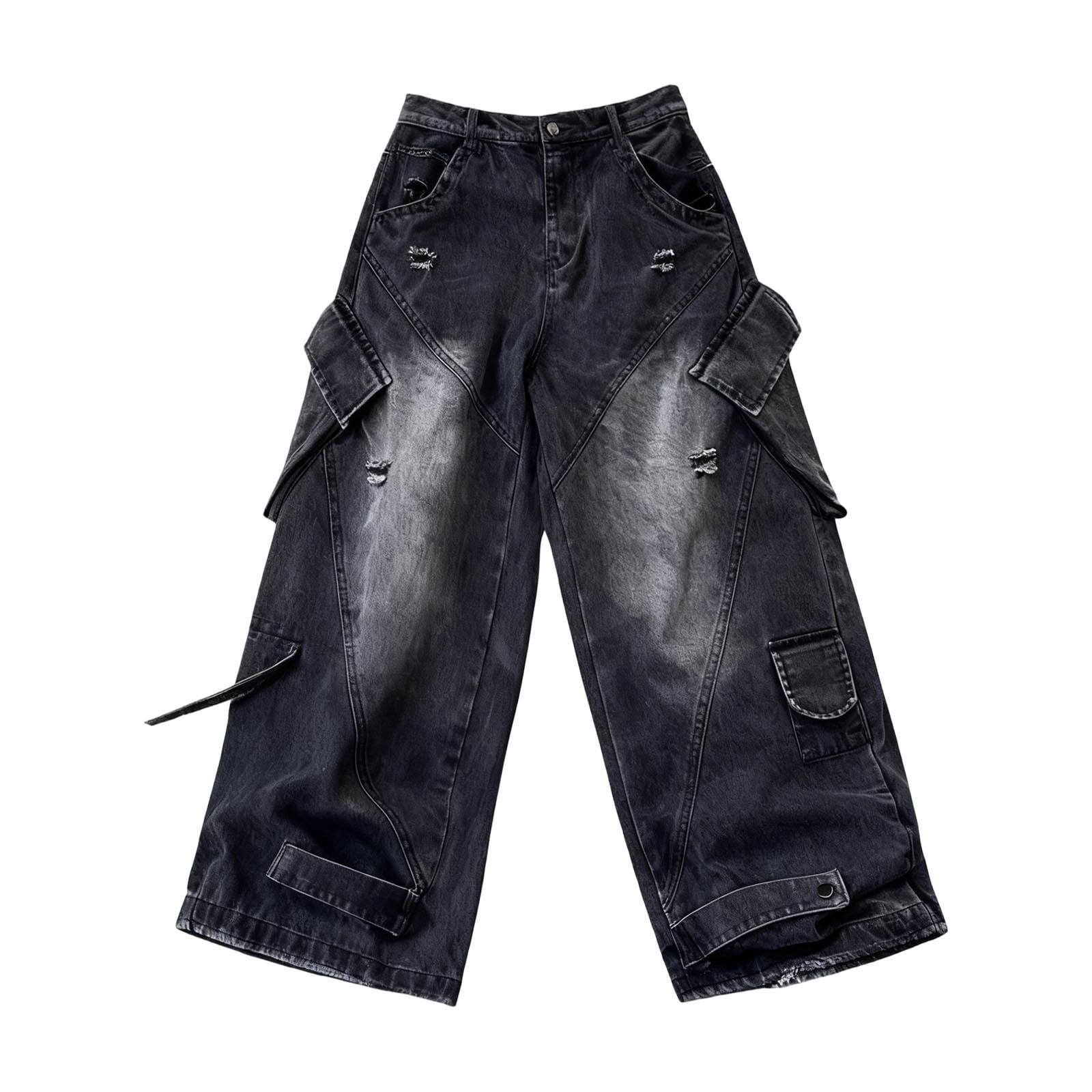 Vaqueros cargo informales con bolsillos estilo callejero, pantalones anchos y rectos, tela cómoda para el día a día
