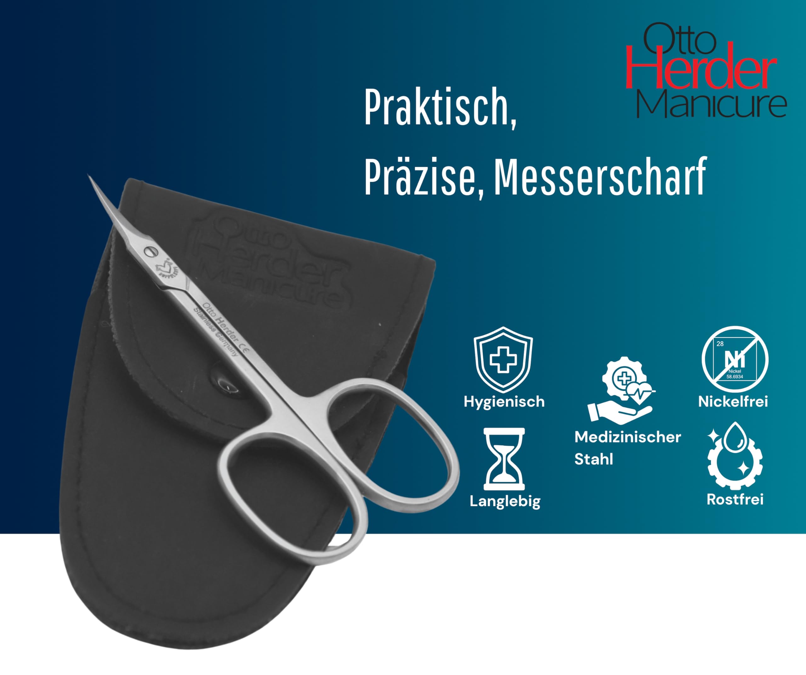 Otto Herder Manicure Forbici per cuticole a torre in Solingen, forbici extra affilate in acciaio inox per rimuovere cuticole e residui di pelle