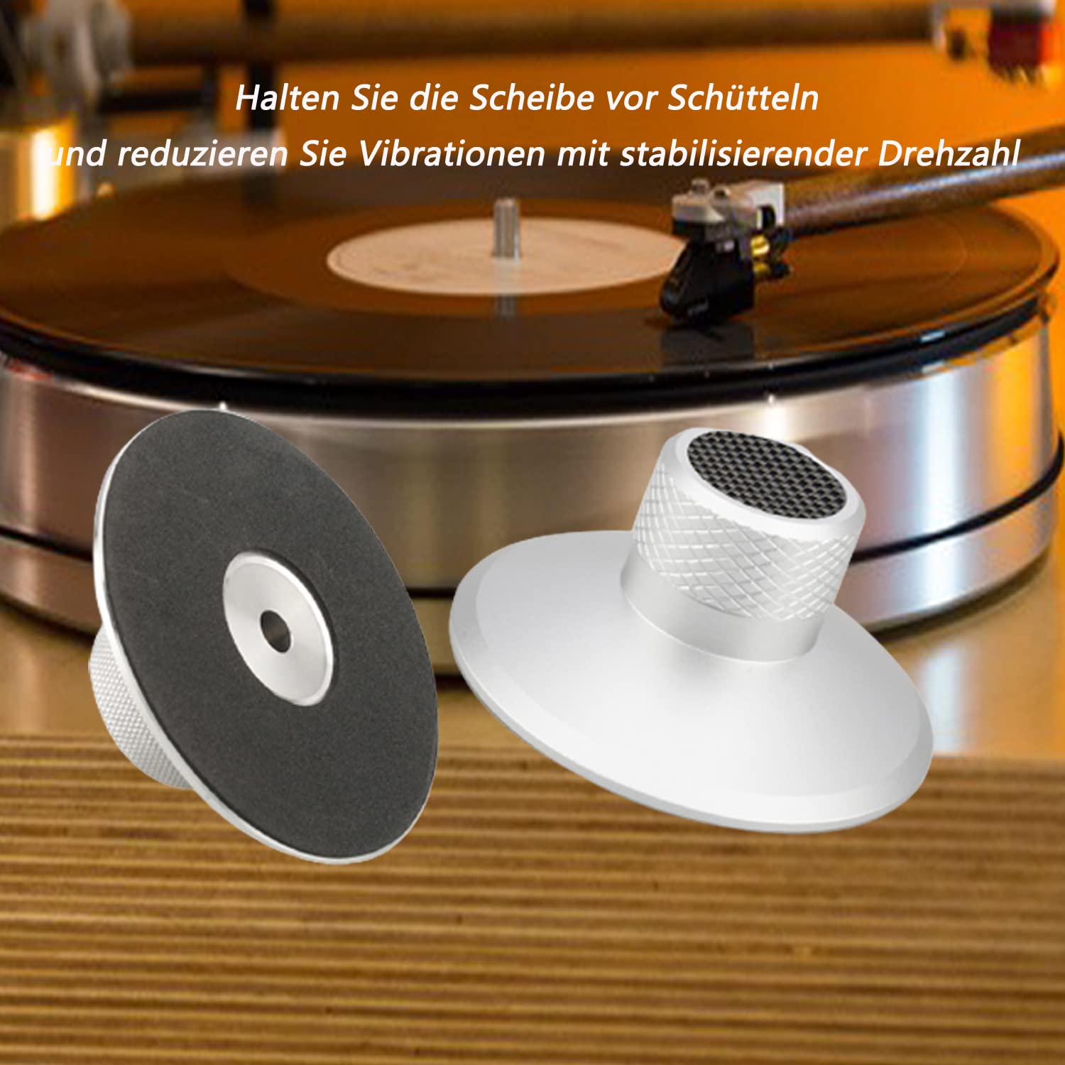 Gramofon z włókna węglowego, winylowy gramofon LP, metalowy stabilizator dysku, zacisk 130 g, do odtwarzacza LP Vinyl Record Player (srebrny)