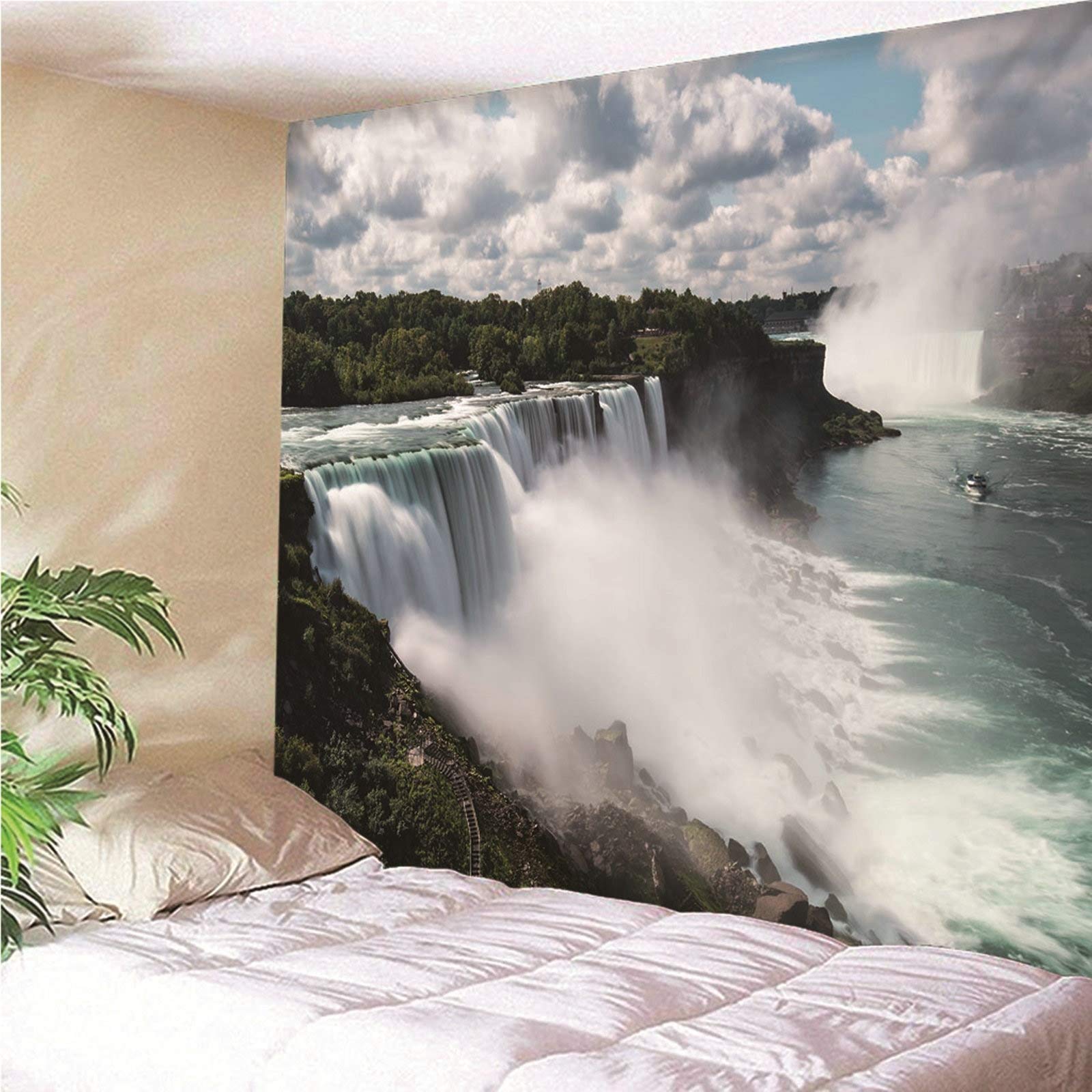 Tapestry Blanco Verde, Tela Pared Playa Pared de Hogar, Pareo/Toalla de Playa Grande, Sofá- 300x260CM